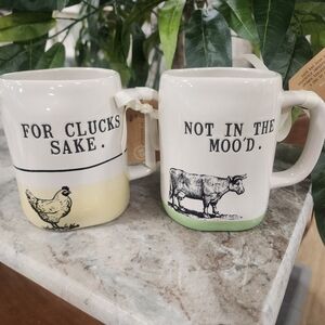 Rae Dunn Cute Farmhouse Animal Mugs - Not In The Mood And For Clucks Sake